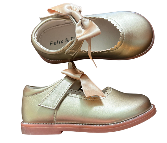 Gold Bow Mary Jane Flats - Size 7 (Felix and Flora)