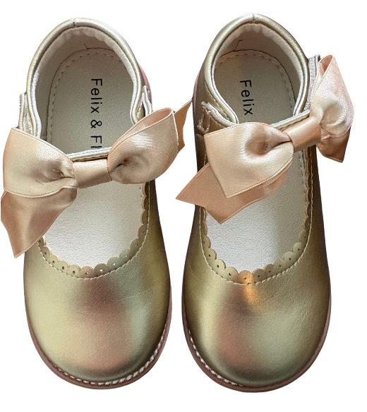 Gold Bow Mary Jane Flats - Size 7 (Felix and Flora)