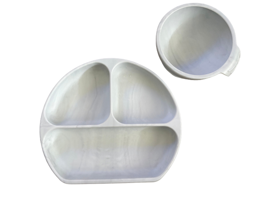 Silicone Suction Feeding Plate & Bowl Set - Marble (Bumkins)