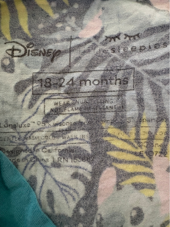 Bamboo Zipper Onesie - Size 18-24 Months (Little Sleepies/Disney)